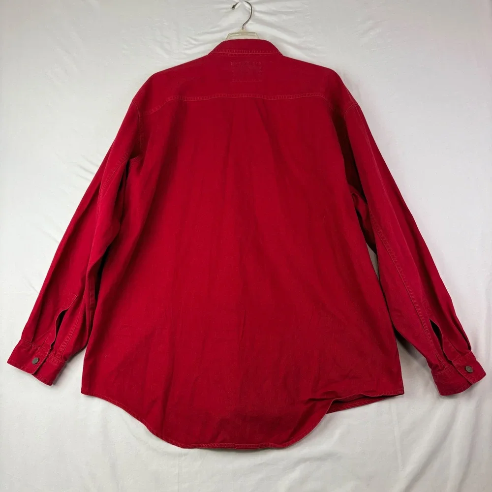 Levi's L Red Cotton Twill Button Down Shirt Long Sleeve Workwear Casual VTG